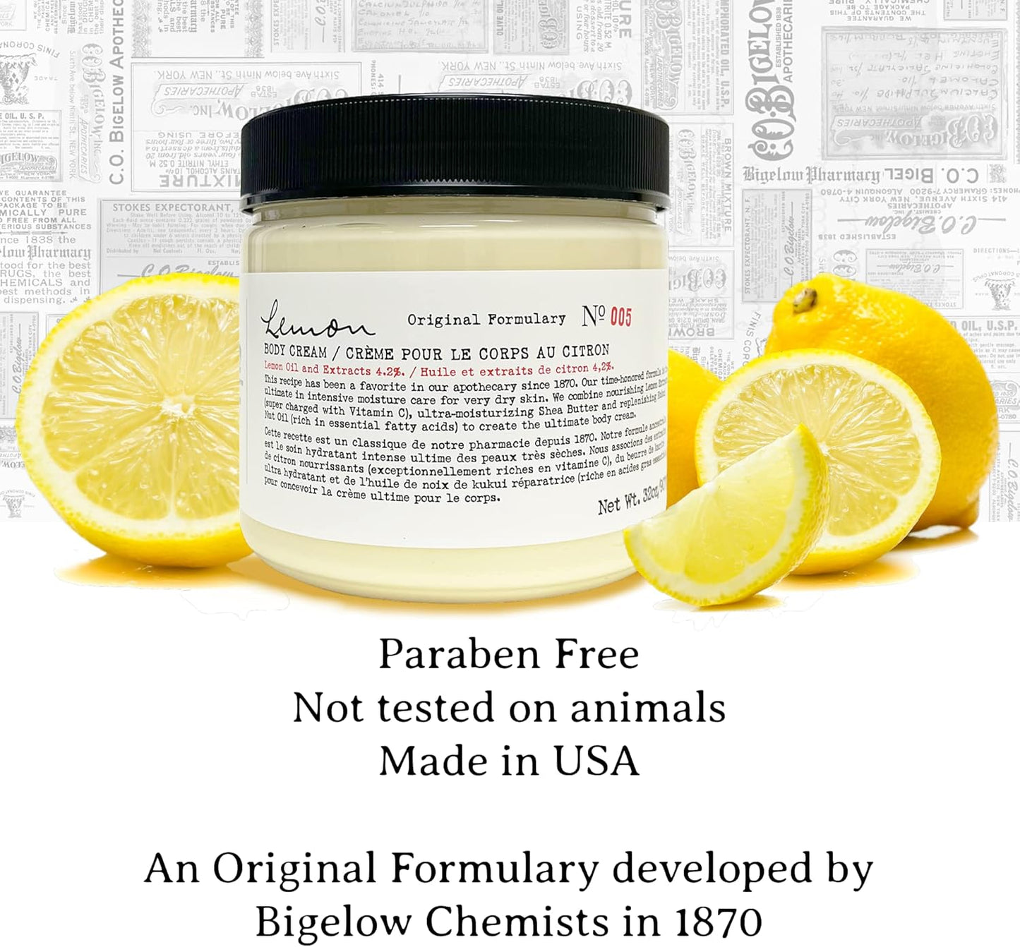 No. 005 Lemon Body Cream with Lemon Oil and Extracts, Moisturizes Dry Skin, 8 Ounces